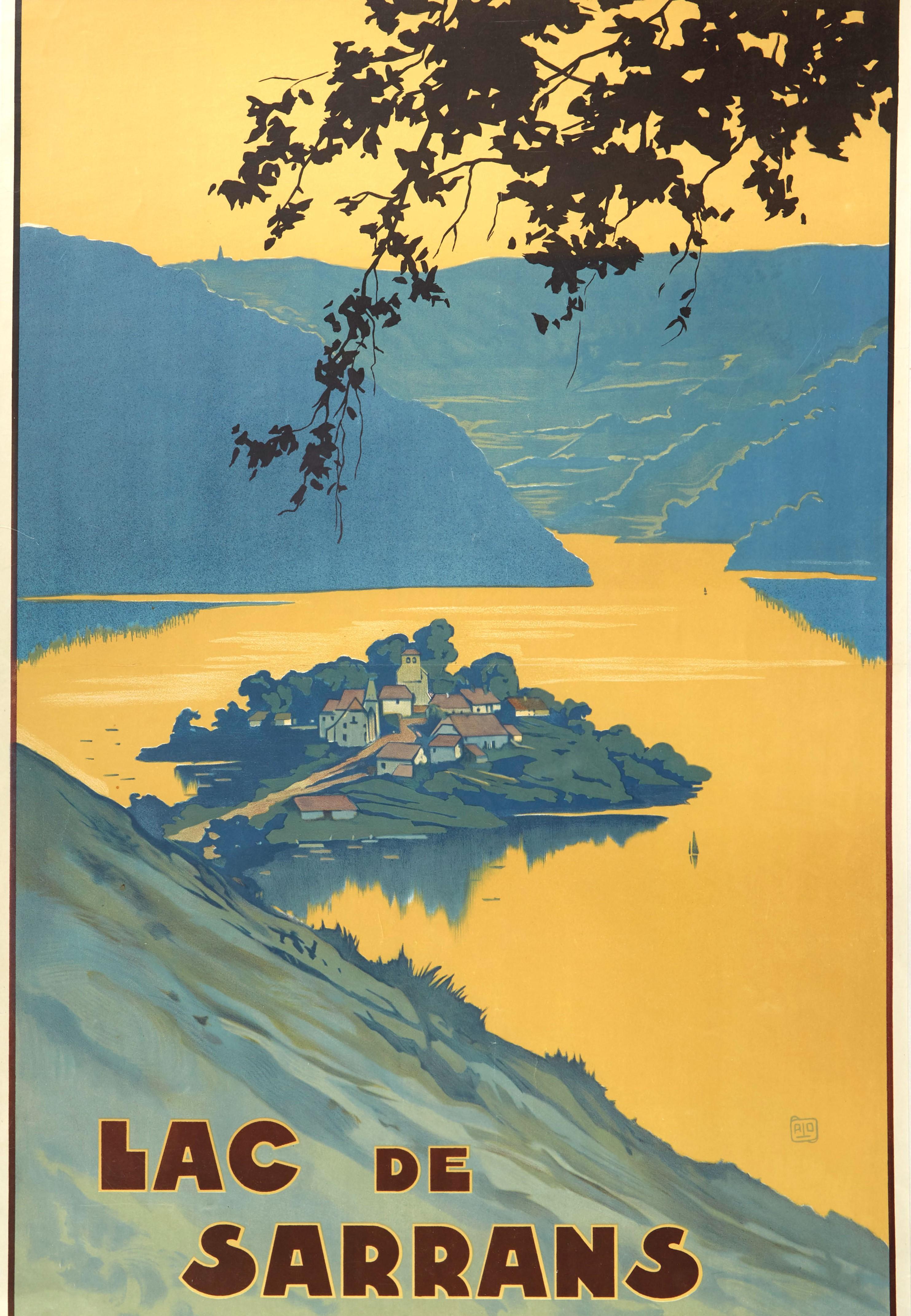 Original Vintage Poster Lac De Sarrans Lake Chemins De Fer Railway Travel France - Art Deco Print by Charles-Jean Alo