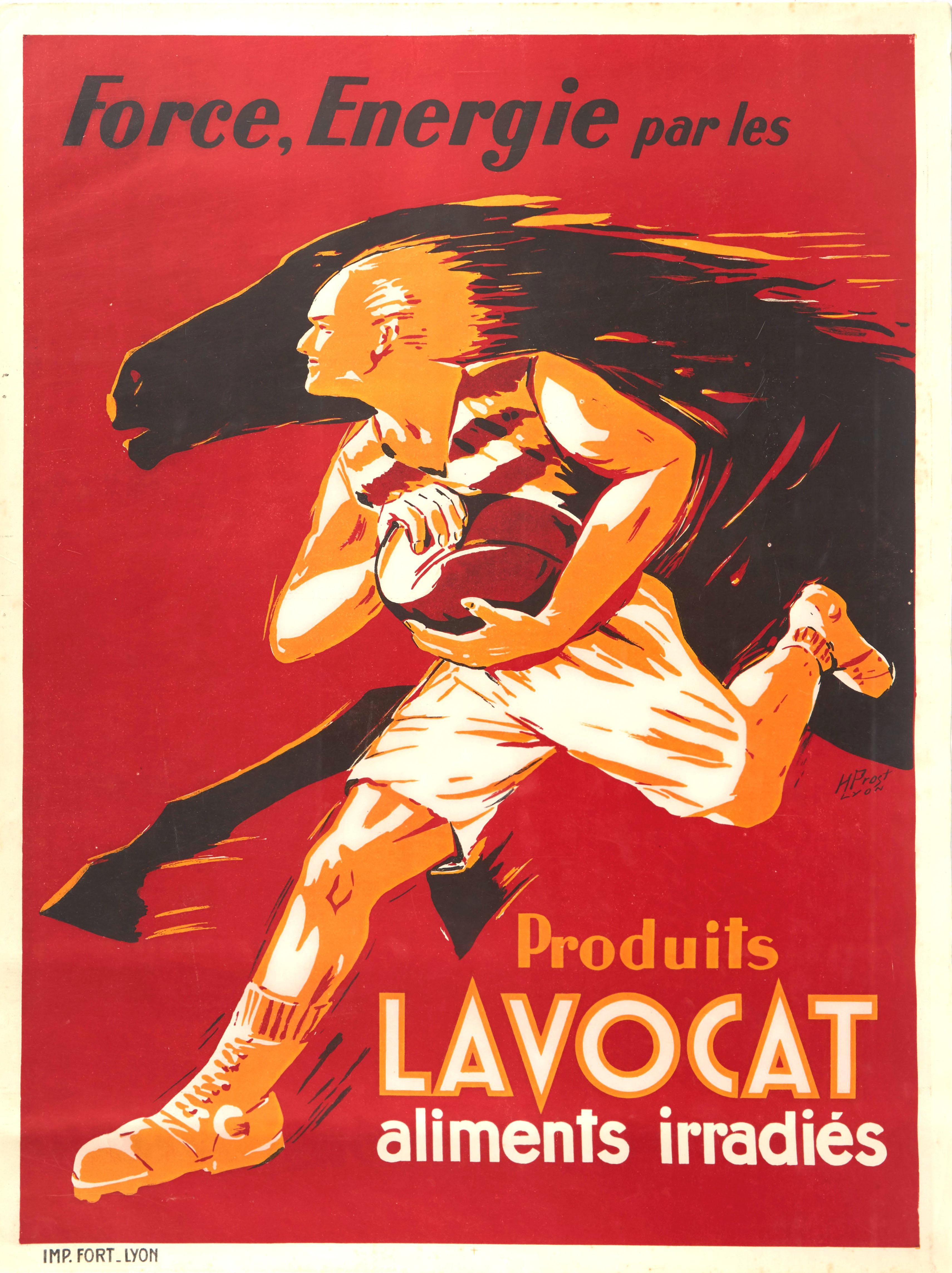 H. Prost Print - Original Vintage Poster Lavocat Strength Energy Horse Rugby Sport Speed Design