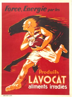 Affiche rétro originale Lavocat Strength, Cheval d'énergie, Sport, Rugby, Dessin de course