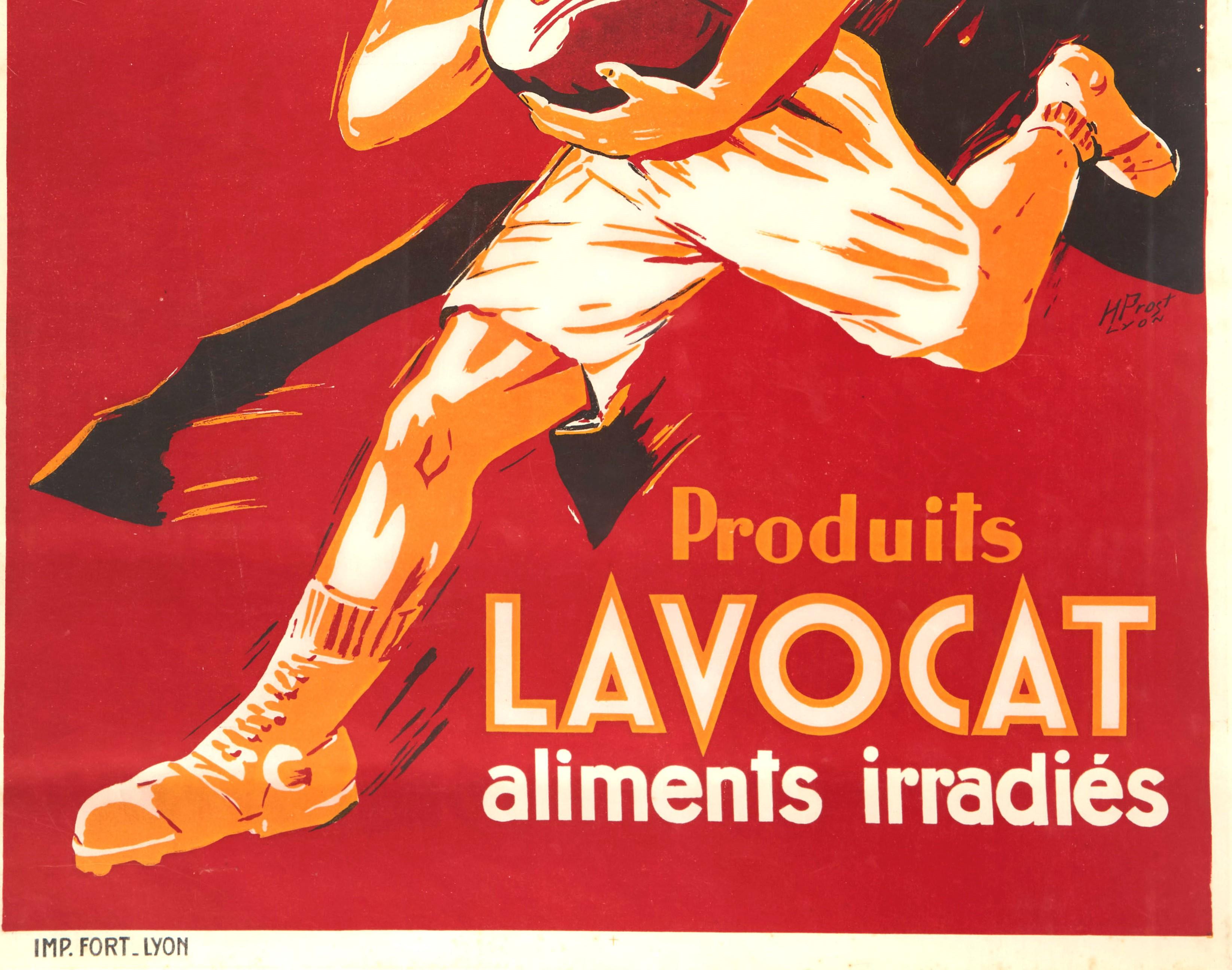 Original Vintage Poster Lavocat Strength Energy Horse Rugby Sport Speed Design - Red Print by H. Prost