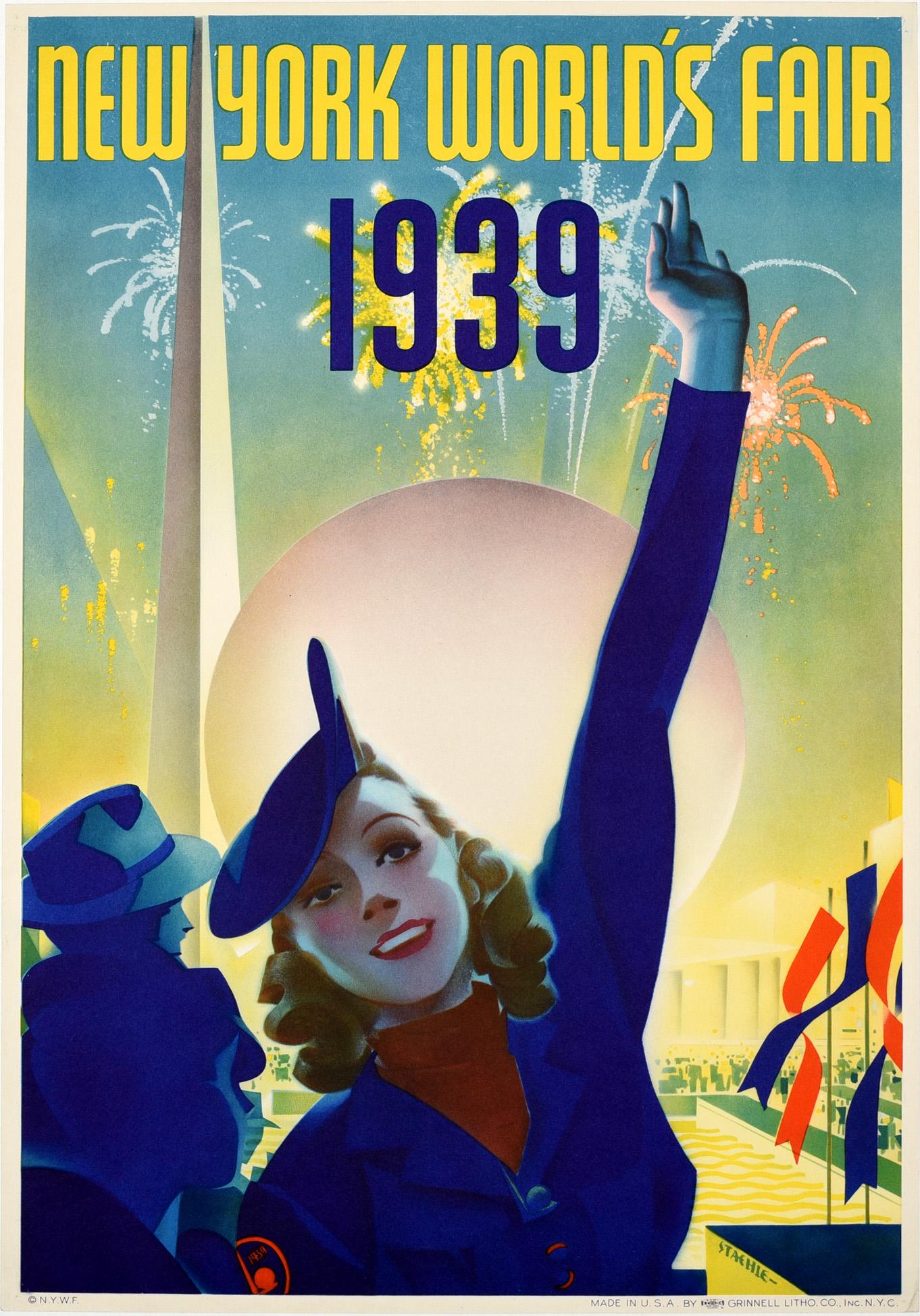 Albert Staehle Print - Original Vintage Poster New York World's Fair 1939 Modernist Trylon Perisphere