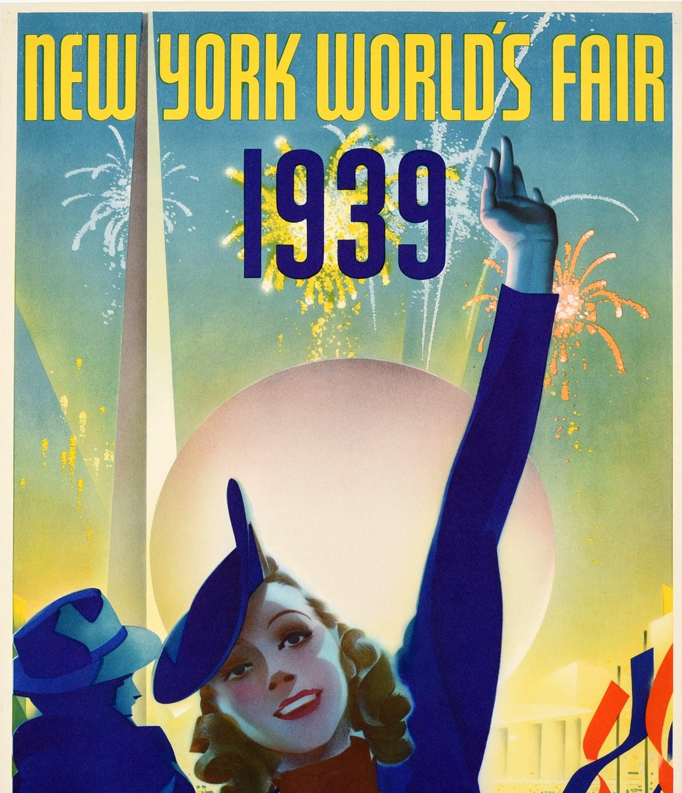 Original Vintage Poster New York World's Fair 1939 Modernist Trylon Perisphere - Print by Albert Staehle