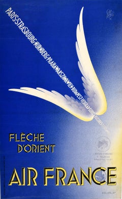 Original Vintage Poster Air France Fleche D'Orient Winged Arrow Design Travel