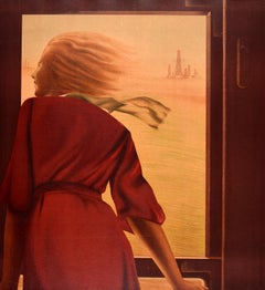 Affiche vintage d'origine pour le tourisme de l'URSS, train, chemin de fer, Shepetovka Baku, huile