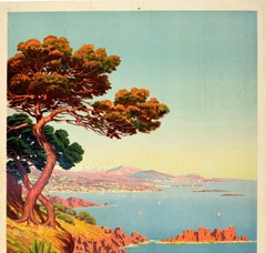 Original Vintage Poster La Cote D'Azur Riviera Mediterranean Sea View Travel Art