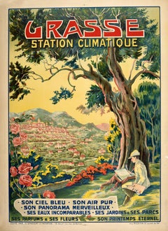 Affiche vintage d'origine Grasse Station Climatique, Tourisme de santé sur la Côte d'Azur