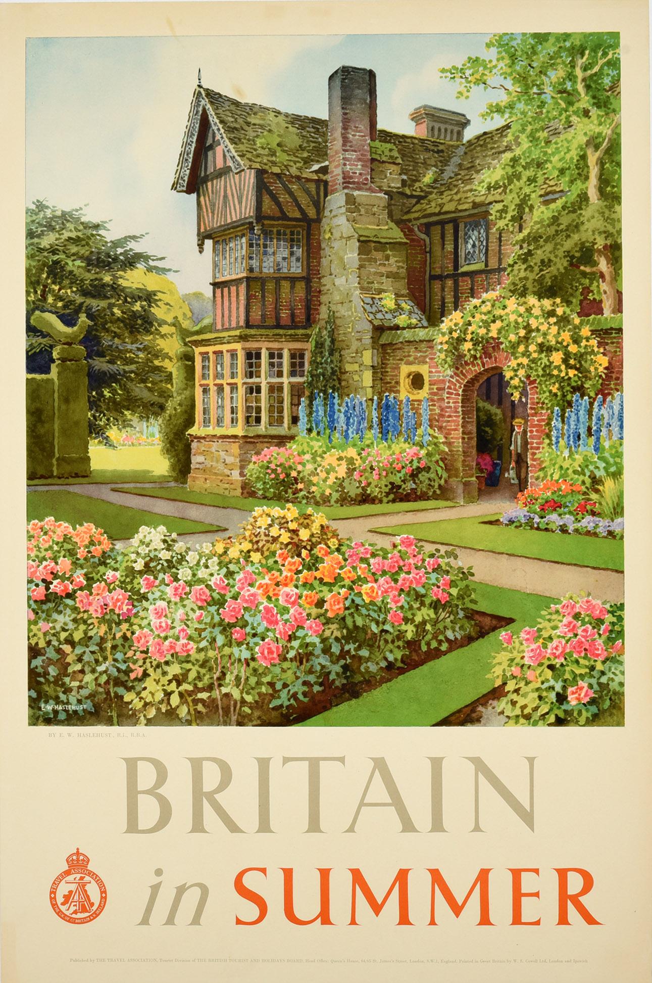 Ernest W. Haslehust Print - Original Vintage Poster Britain In Summer Travel Country House Landscape Gardens