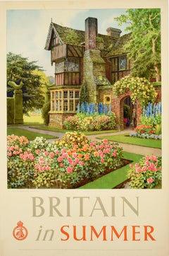 Original Vintage Poster Britain In Summer Travel Country House Landscape Gardens