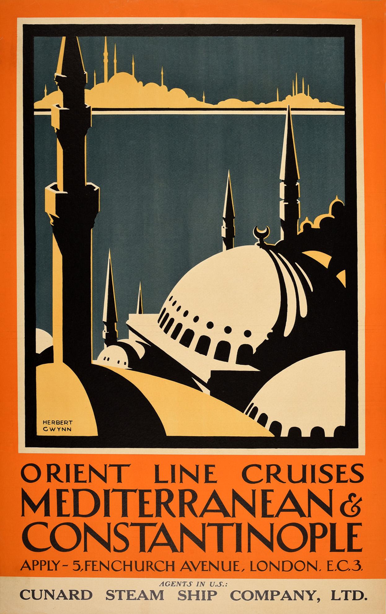 Herbert Gwynn Print - Original Vintage Poster Orient Line Cruises Mediterranean Constantinople Cunard