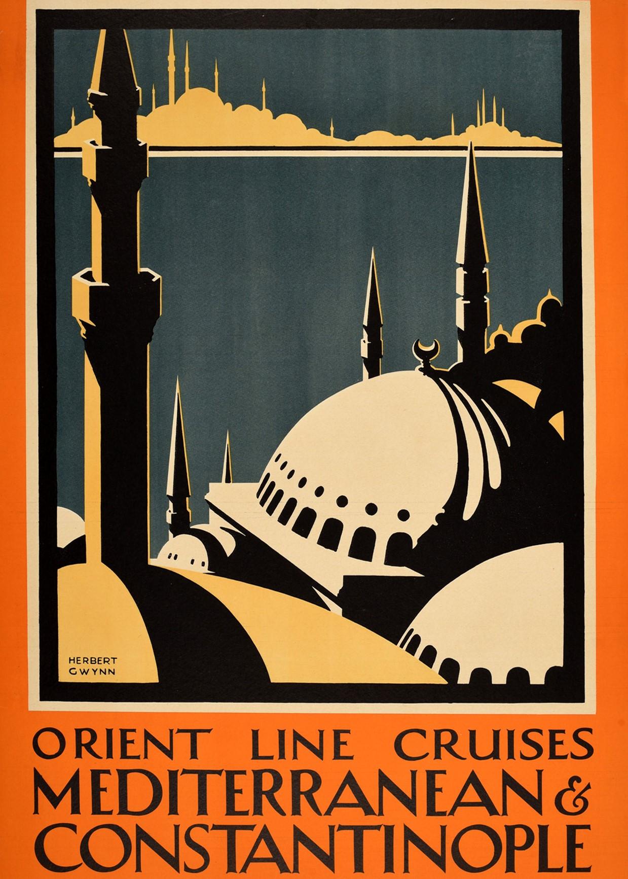 Original Vintage Poster Orient Line Cruises Mediterranean Constantinople Cunard - Art Deco Print by Herbert Gwynn