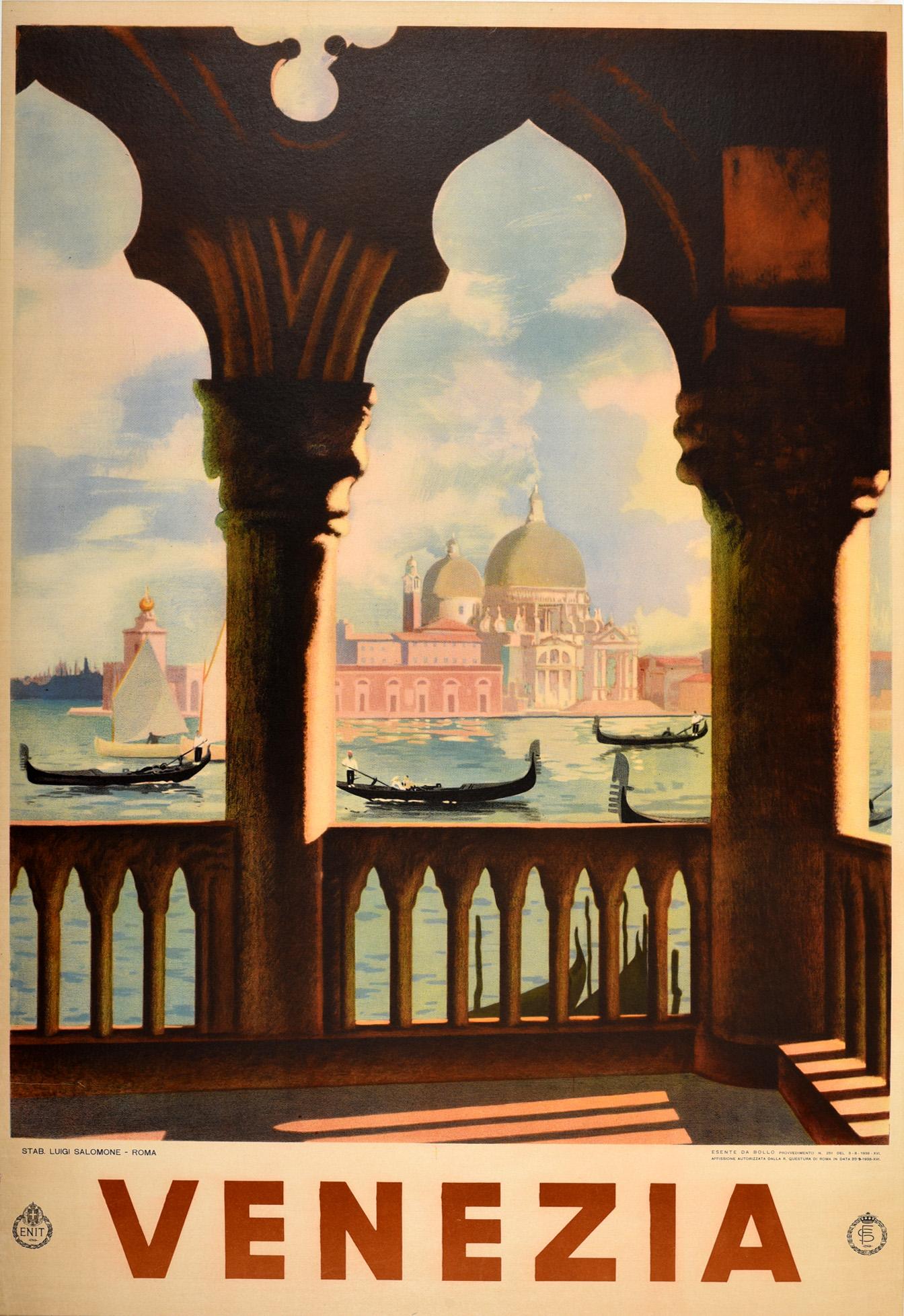 Luigi Salomone Print - Original Vintage Poster Venezia Venice Italy Canal Gondola Basilica Palazzo ENIT