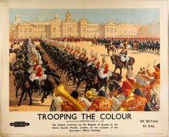 Original Vintage Poster Trooping The Colour Horse Guards London British Railways