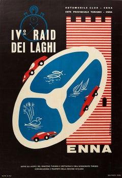 Original Vintage Poster Raid Dei Laghi Lake Sports Cars Race Graphic Design Enna