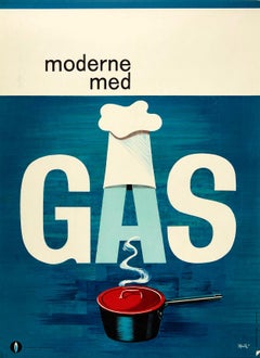 Original Vintage Poster Moderne Med Gas MidCentury Modern Danish Design Cook Pot