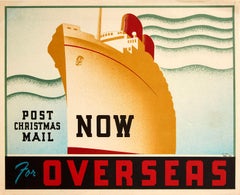 Original Vintage Poster Post Christmas Mail Now For Overseas Art Deco Steam Ship