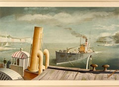 Original Vintage Poster Drifter & Paddle Steamers Seascape Ship Art School Print