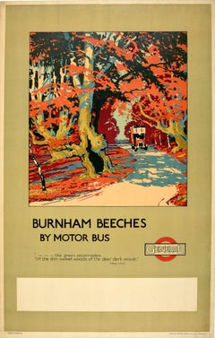 Poster originale d'epoca dei trasporti londinesi Burnham Beeches Motor Bus Woodland Poem