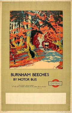 Affiche rétro originale, Transports de Londres, Bâtham Beeches, Bus à moteur, Poème de la forêt