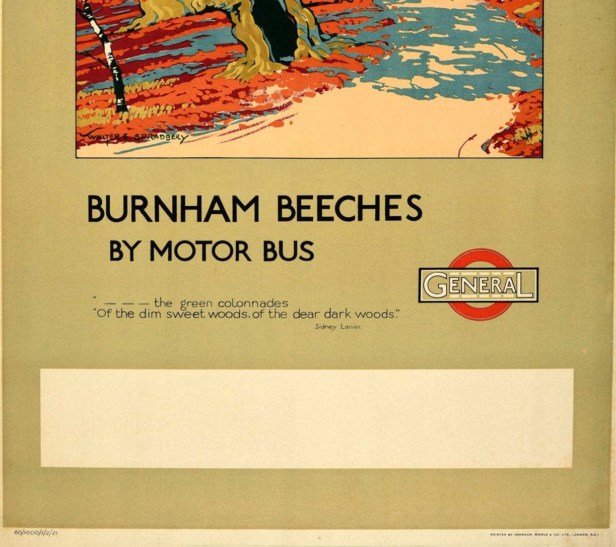 Vintage Poster London Transport Burnham Beeches, Motorbus, Wald, Gedicht, Vintage (Beige), Print, von Walter E. Spradbery