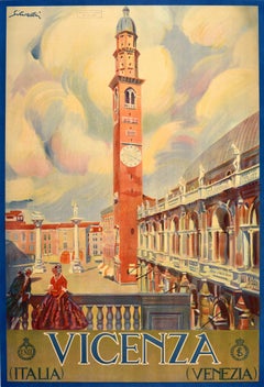 Original Vintage Poster Vicenza Italia Italy Travel Renaissance Basilica Piazza