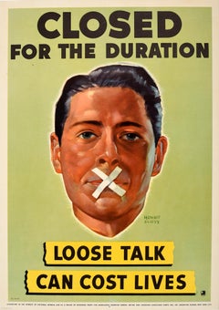 Original Vintage Poster Closed For The Duration Loose Talk Can Cost Lives WWII