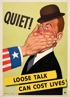 Original Vintage Poster Quiet Loose Talk Can Cost Lives WWII War Defense US Flag