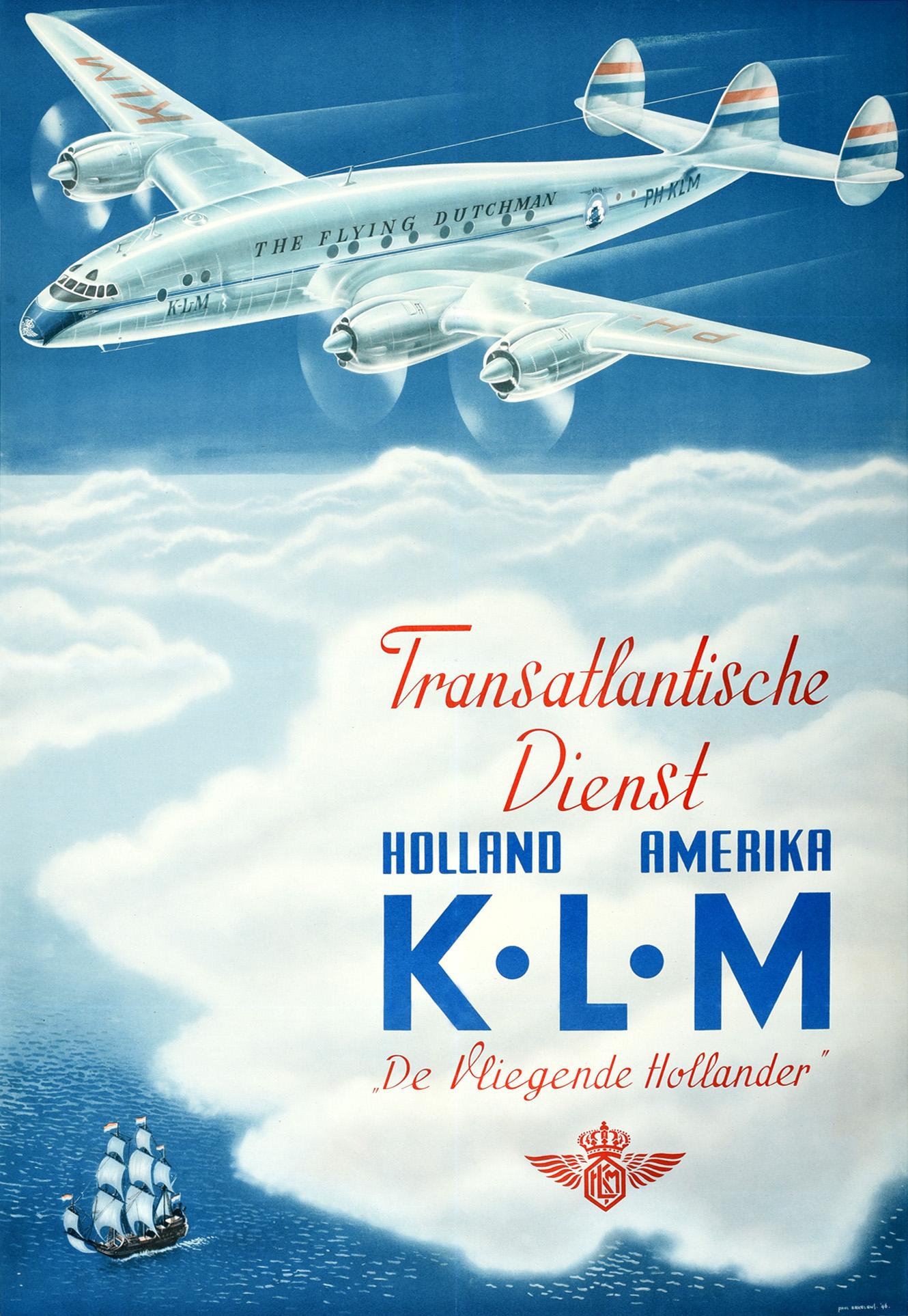 Paul C. Erkelens Print - Original Vintage Poster Transatlantic KLM Flying Dutchman De Vliegende Hollander