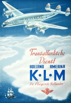 Original Vintage Poster Transatlantic KLM Flying Dutchman De Vliegende Hollander