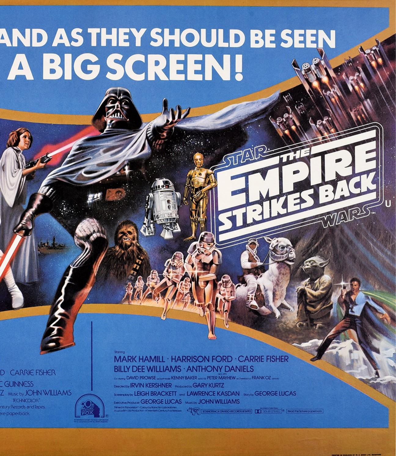 Originales britisches Vierfach-Filmplakat für eine Neuauflage der ersten beiden Filme der Science-Fiction-Saga Star Wars von George Lucas - Star Wars (1977), jetzt bekannt als Episode IV: Eine neue Hoffnung und die Fortsetzung Star Wars - Das