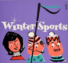 Original Vintage Poster Winter Sports Go By Train British Railways Skiing Europe