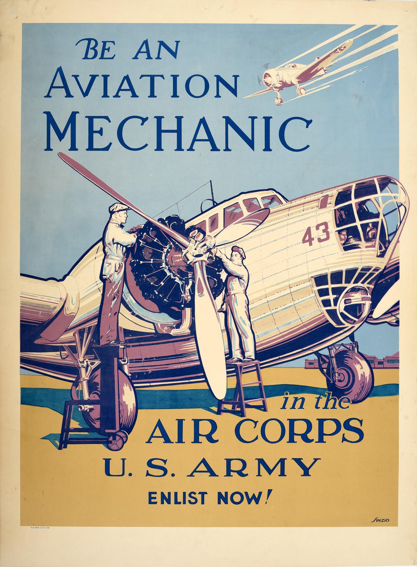 Spezio Print - Original Vintage Poster Aviation Mechanic Air Corps US Army WWII Military Plane