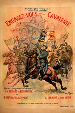 Affiche vintage d'origine française, recrutement militaire du régiment de cavalerie