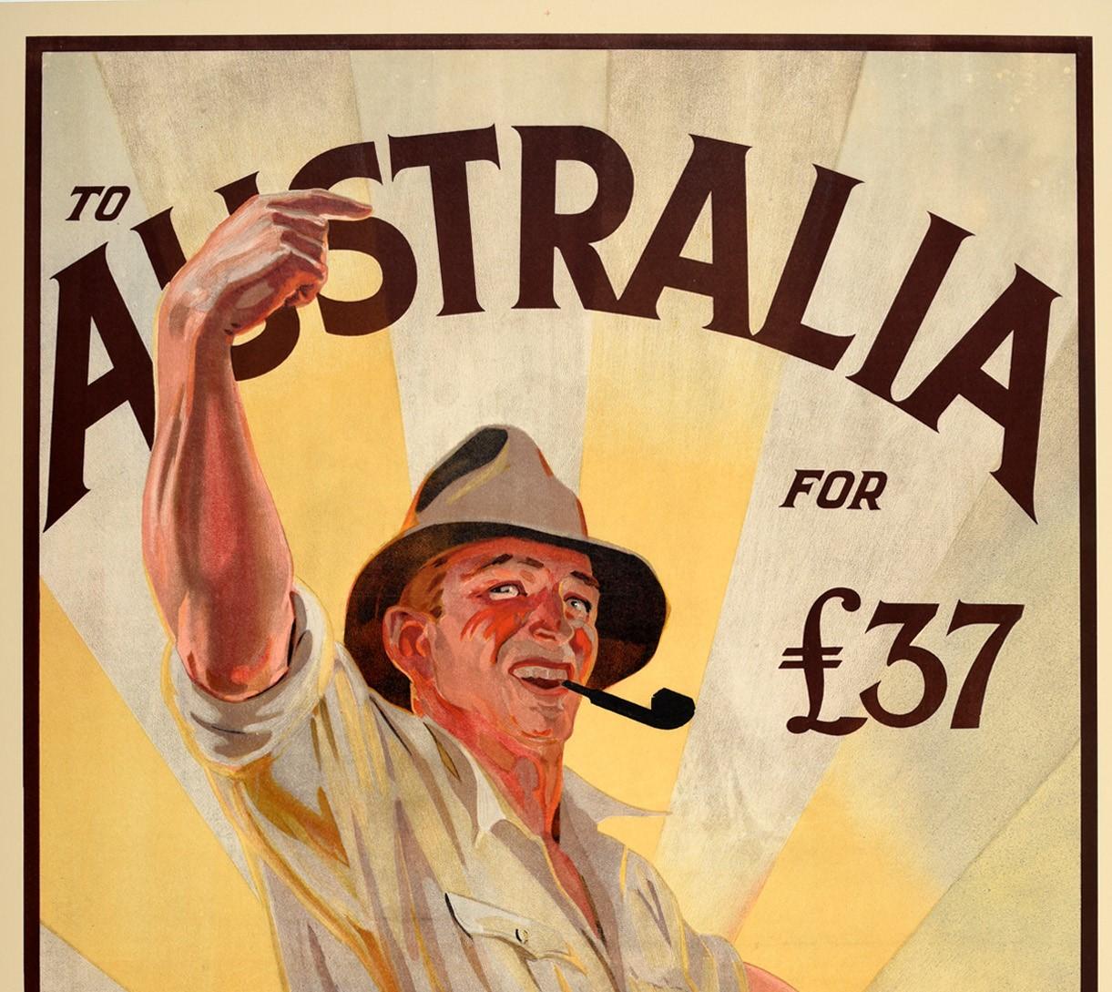 Original Vintage Poster To Australia P&O Cruise Travel Art Countryside Welcome - Print by Raphael T Roussel