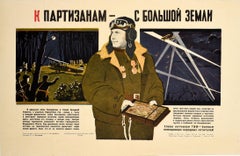 Original Vintage War Poster Soviet Pilot Civil Air Fleet Partisans USSR WWII