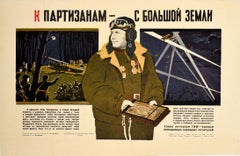 Original Vintage War Poster Soviet Pilot Civil Air Fleet Partisans USSR WWII 