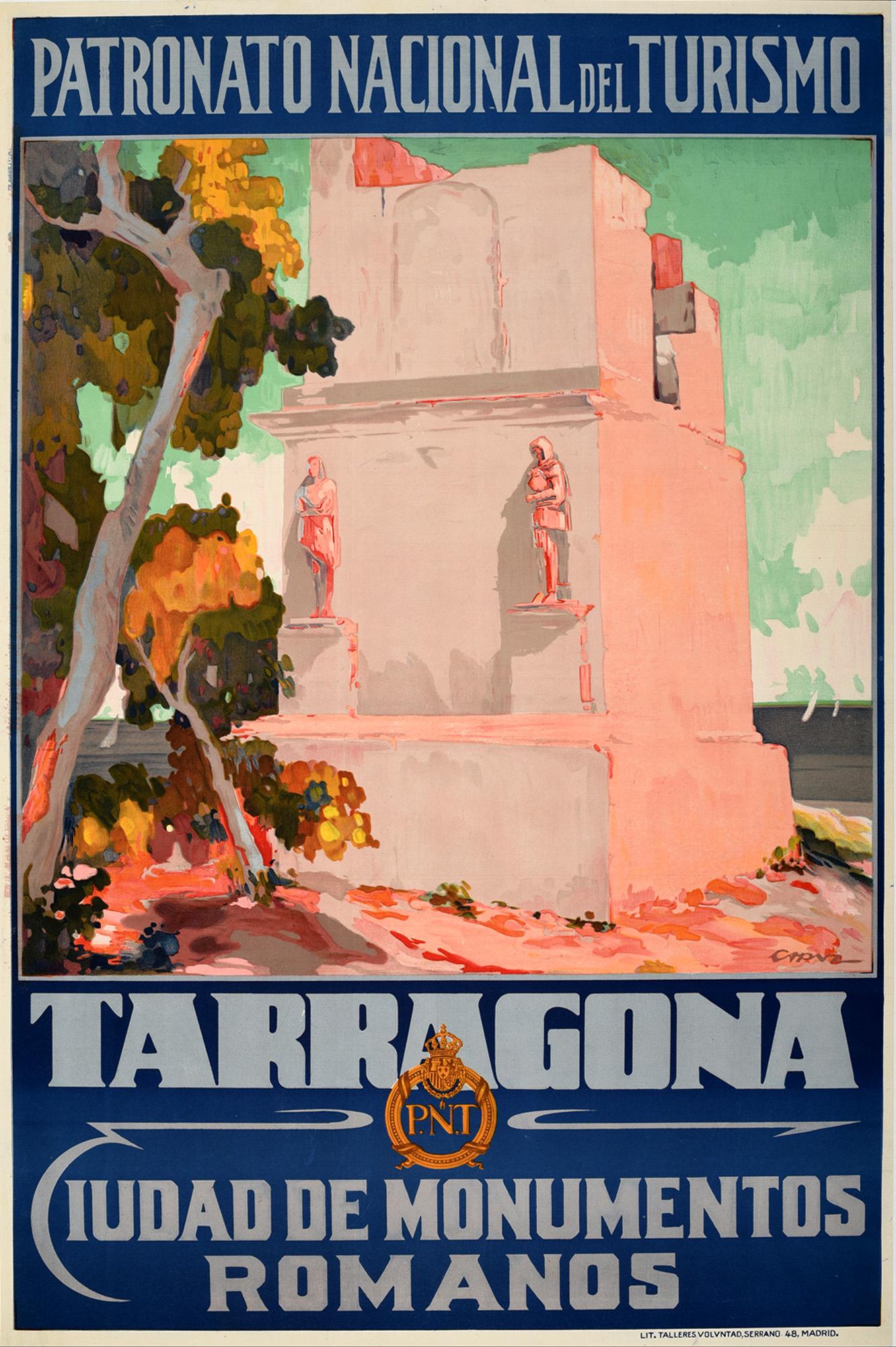Pascual Capuz Print - Original Vintage Travel Poster Tarragona Roman Monuments Torre De Los Escipiones