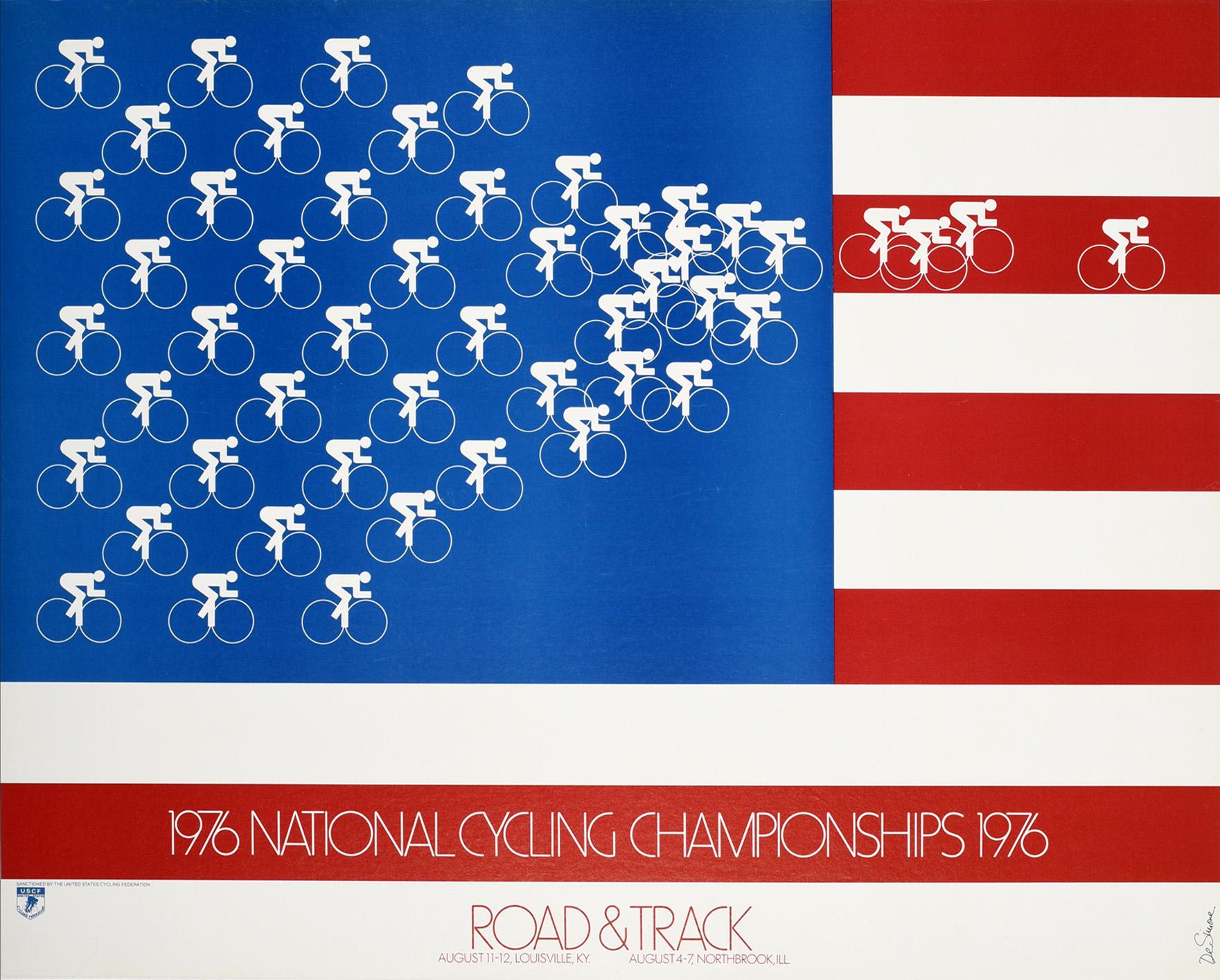 De Simone Print - Original Vintage Poster 1976 National Cycling Championships Sport US Flag Design