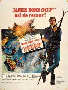 Affiche vintage d'origine du film James Bond On Her Majesty's Secret Service 007 Skis