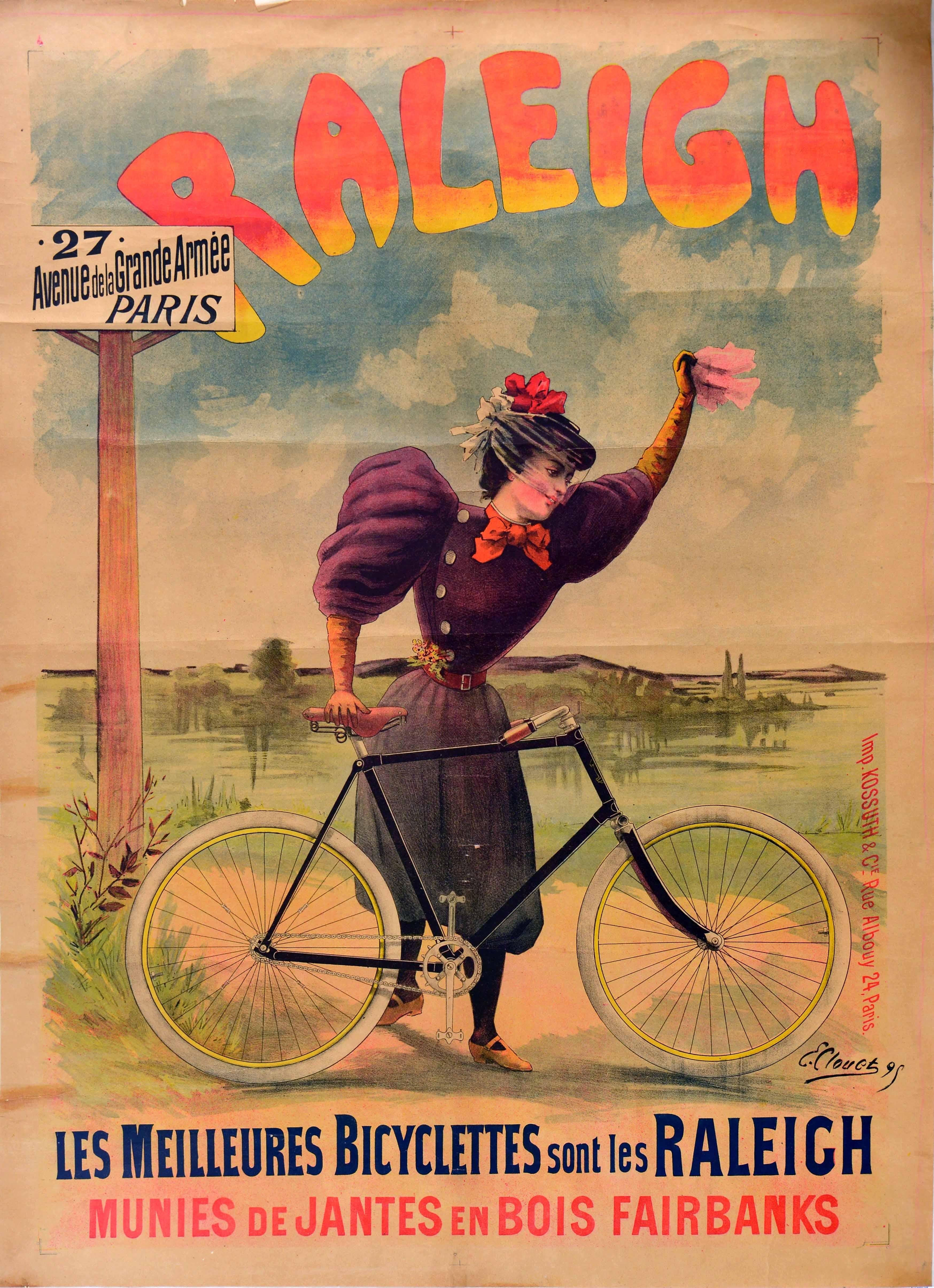 Emile Clouet Print - Original Antique Poster Raleigh Bicycles Meilleures Bicyclettes Cycles Bike Art
