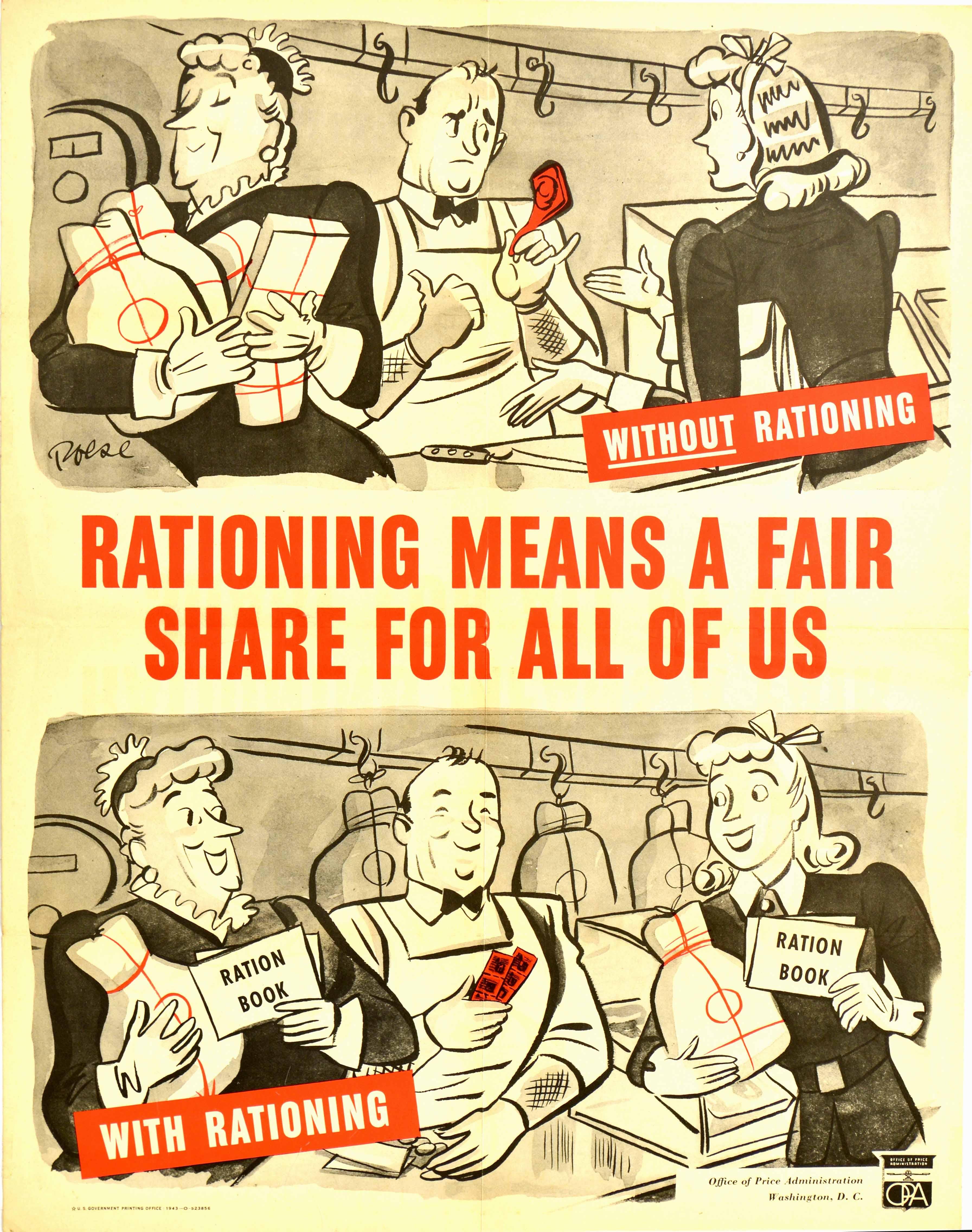 Herbert Roese Print - Original Vintage Poster WWII Rationing Means A Fair Share Food War Ration Book