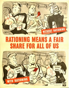 Original Vintage Poster WWII Rationing Means A Fair Share Food War Ration Book