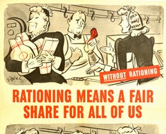 Original Vintage Poster WWII Rationing Means A Fair Share Food War Ration Book