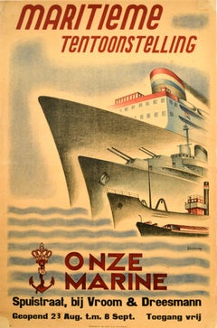 Original Vintage Poster Onze Marine Navy Maritime Exhibition Liner War Ship Boat