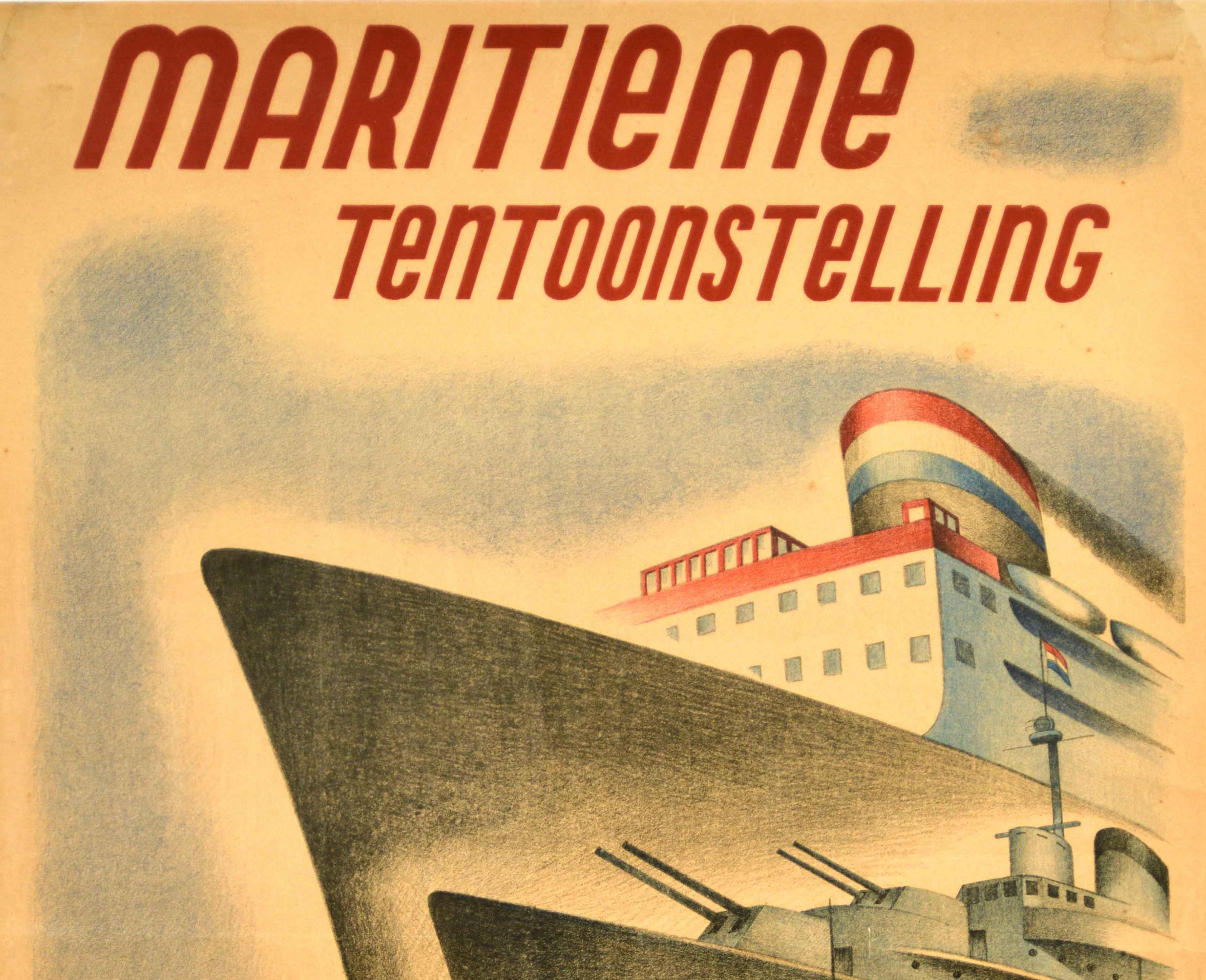 Original Vintage Poster Onze Marine Navy Maritime Exhibition Liner War Ship Boat - Print by J. Verhoeven