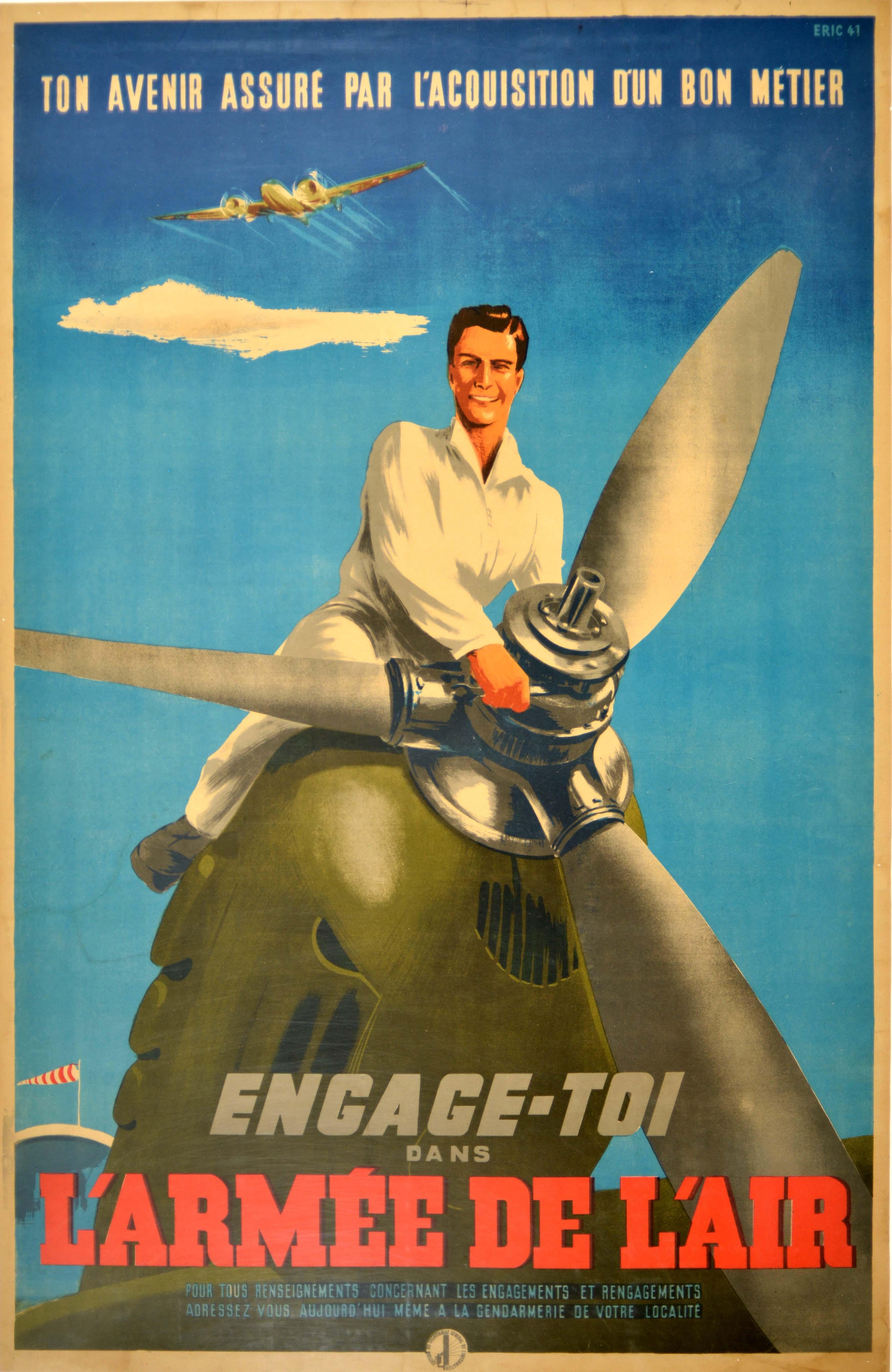 Eric Print - Original Vintage WWII Poster Armee De L'Air Force France Military Recruitment