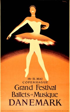 Original Vintage Poster Grand Festival Ballets Musique Music Dance Ballerina Art