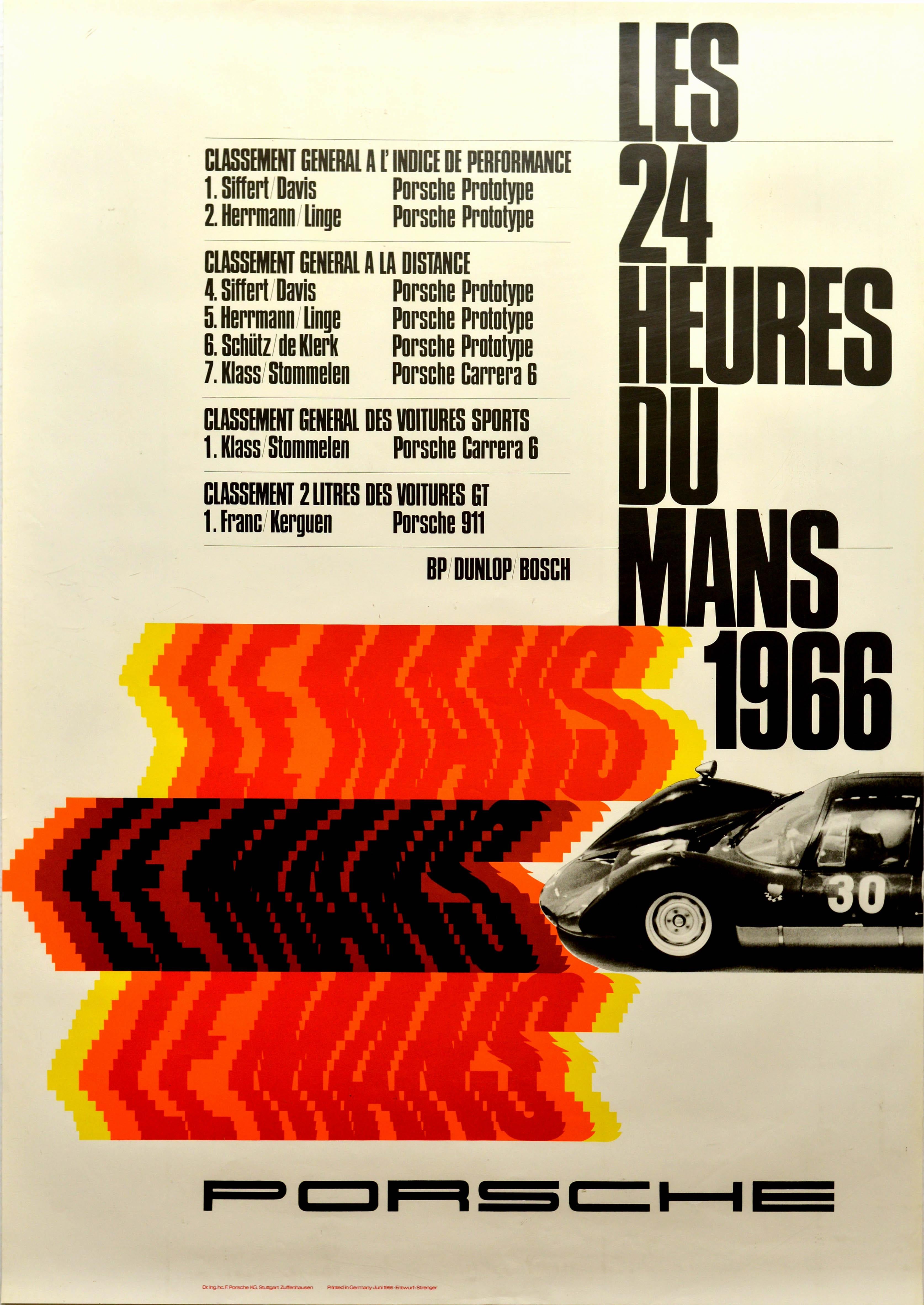 Erich Strenger Print - Original Vintage Porsche Poster Le Mans 1966 24 Hour Grand Prix Race Motor Sport
