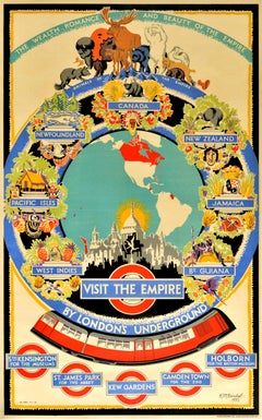Original Used London Underground Poster Visit The Empire Map Tube Travel Art