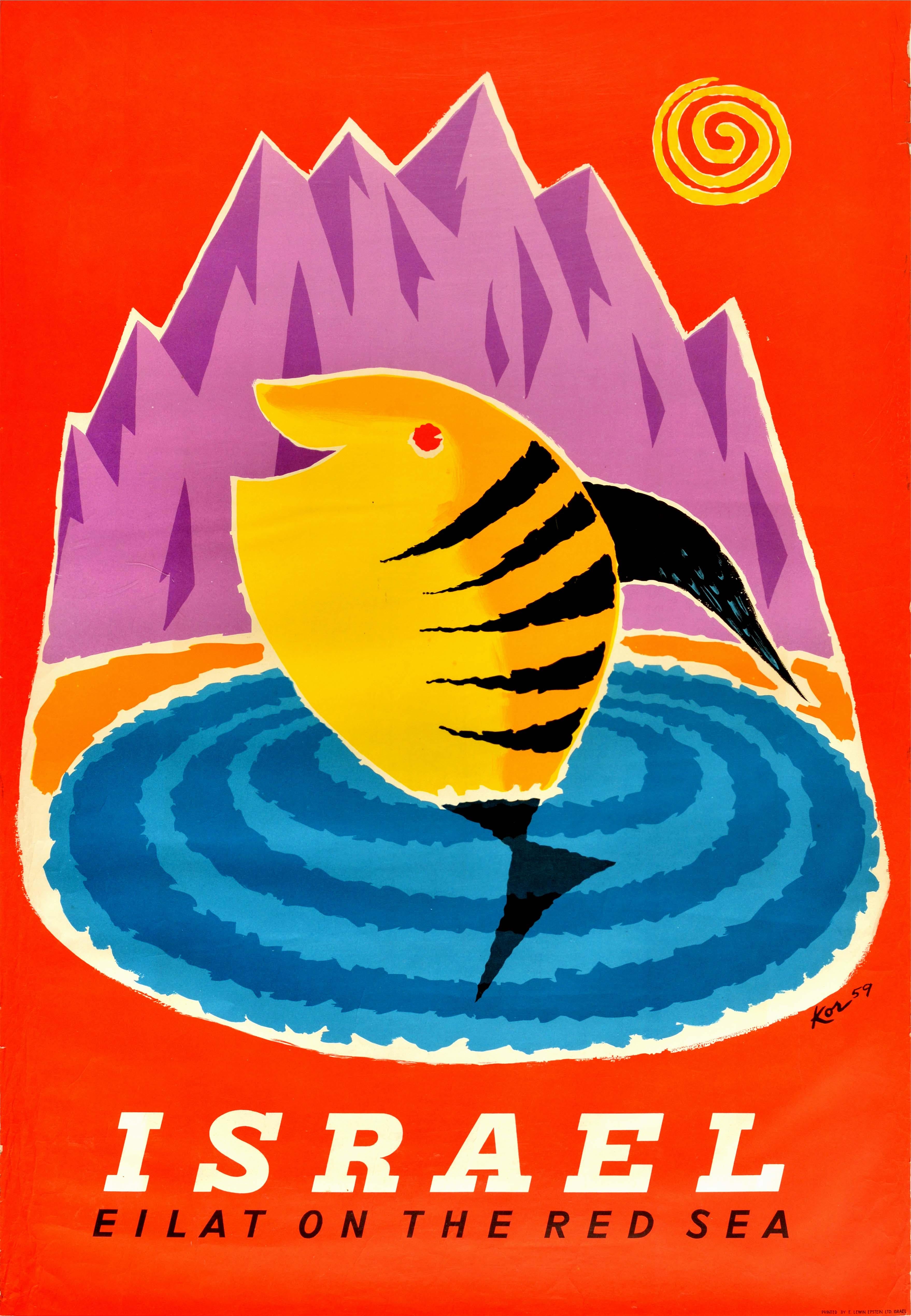 Paul Kor Print - Original Vintage Travel Poster Israel Eilat On The Red Sea Resort Leaping Fish