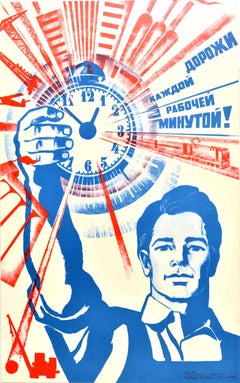 Original Vintage Poster Treasure Every Working Minute Industry Soviet Propaganda